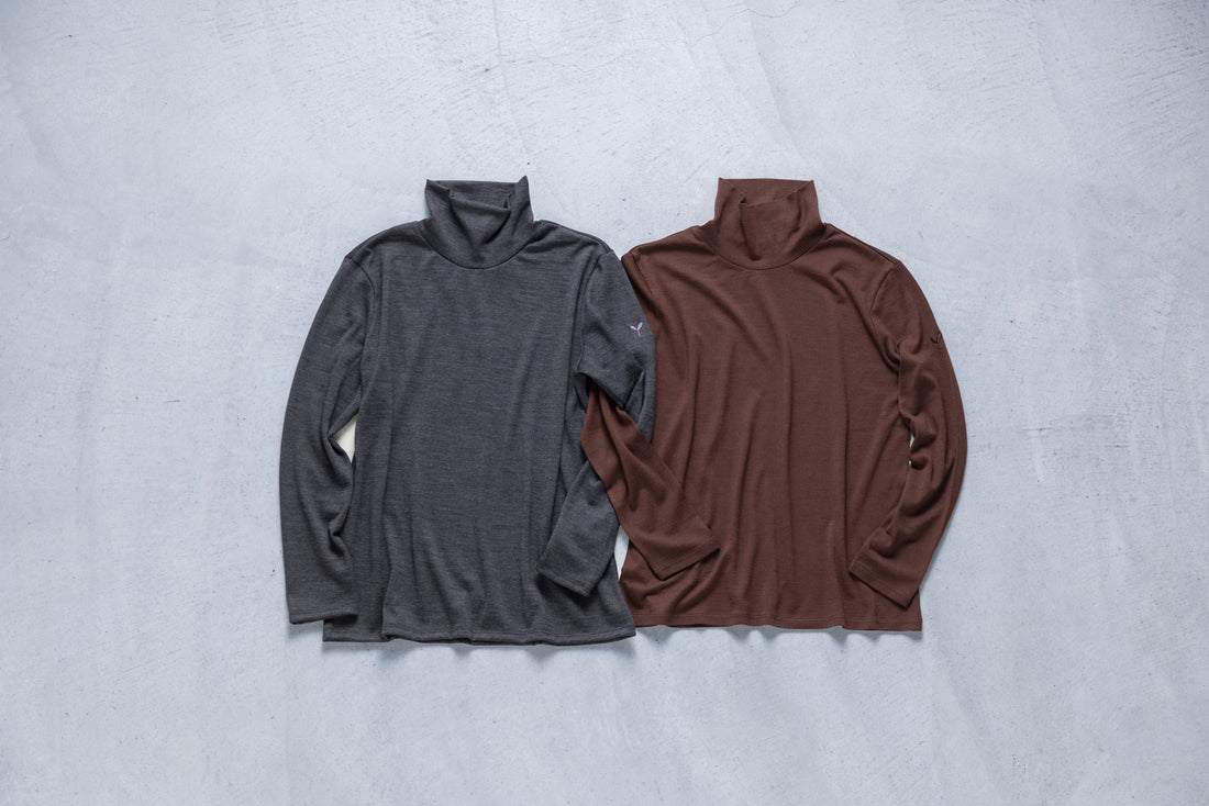 ［かわり芽］ゆったりウールハイネックTシャツ