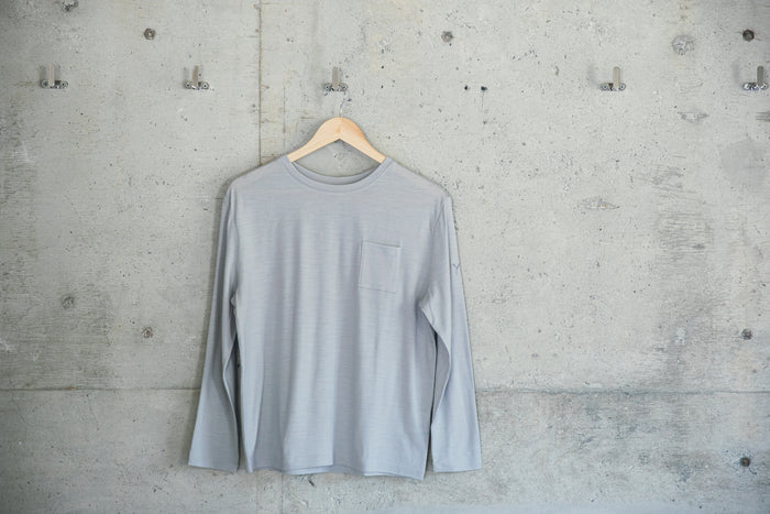 ［かわり芽］胸にポケット 長袖ウールTシャツ
