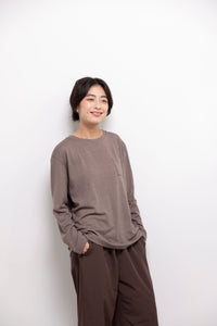 ［かわり芽］胸にポケット 長袖ウールTシャツ