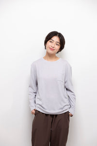 ［かわり芽］胸にポケット 長袖ウールTシャツ