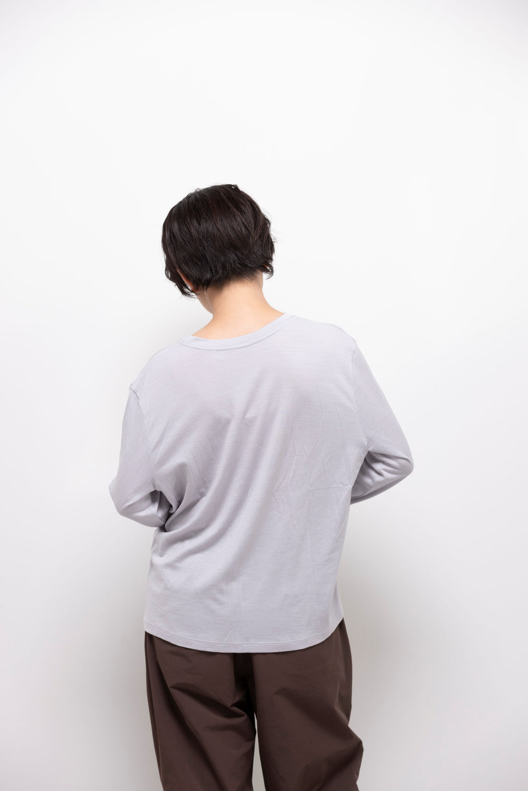 ［かわり芽］胸にポケット 長袖ウールTシャツ