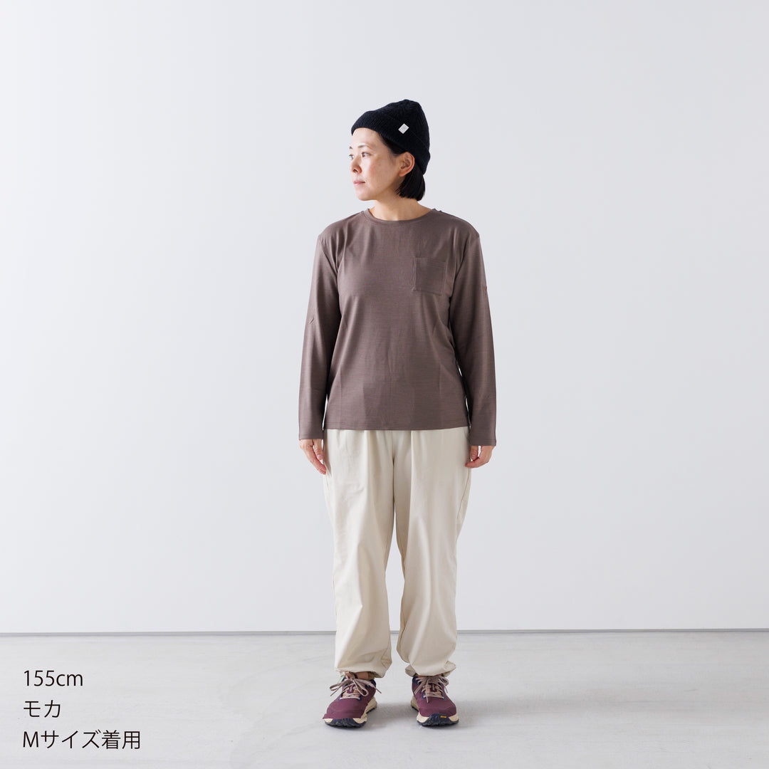 ［かわり芽］胸にポケット 長袖ウールTシャツ