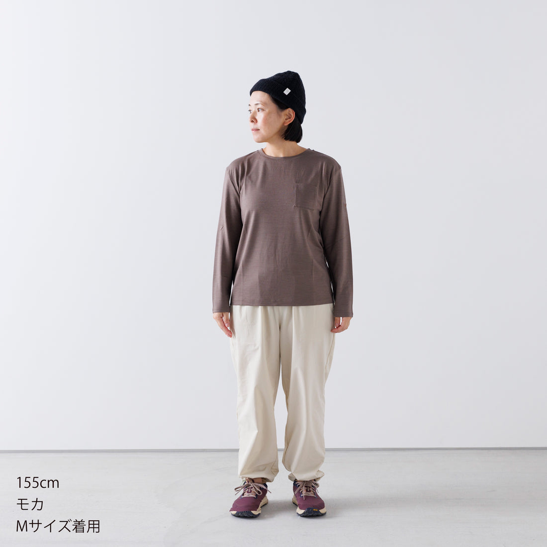 ［かわり芽］胸にポケット 長袖ウールTシャツ