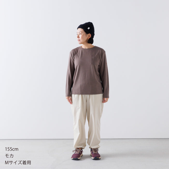 ［かわり芽］胸にポケット 長袖ウールTシャツ