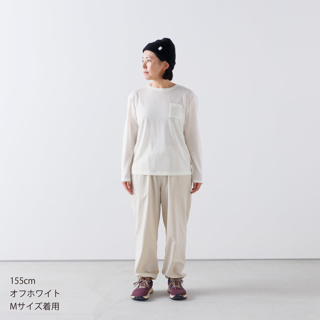 ［かわり芽］胸にポケット 長袖ウールTシャツ