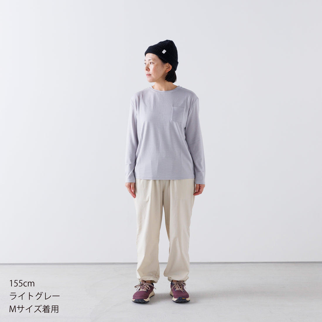 ［かわり芽］胸にポケット 長袖ウールTシャツ