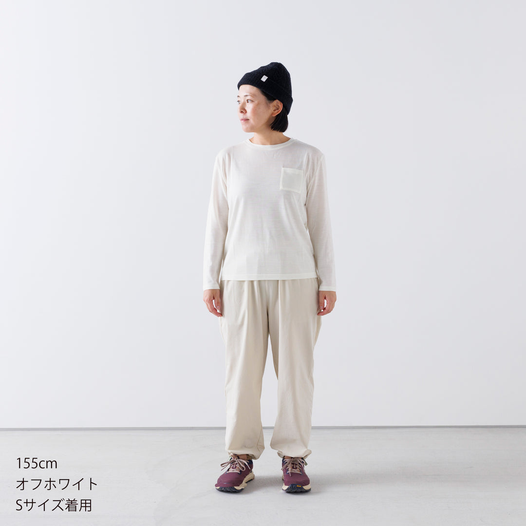 ［かわり芽］胸にポケット 長袖ウールTシャツ