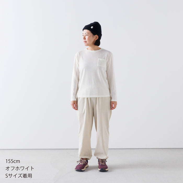 ［かわり芽］胸にポケット 長袖ウールTシャツ