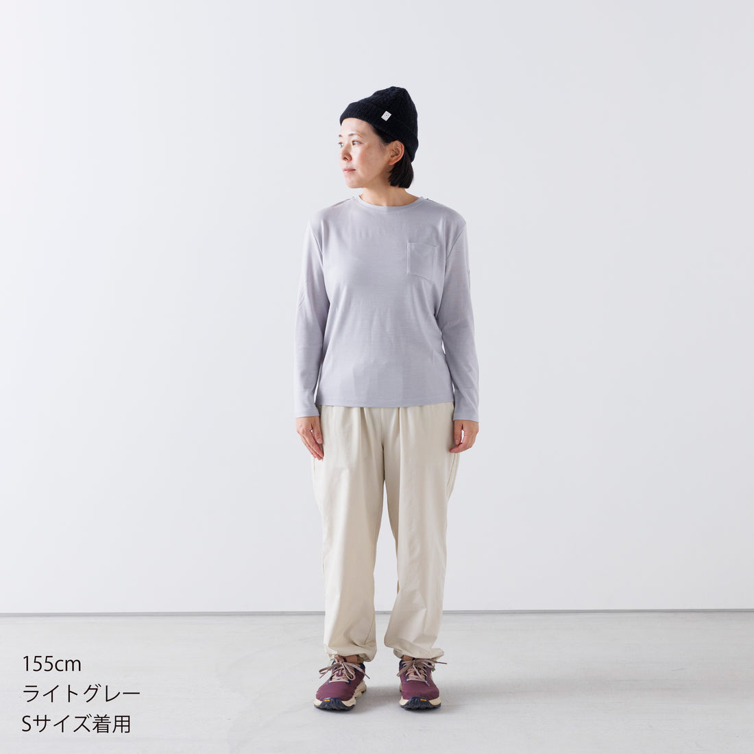 ［かわり芽］胸にポケット 長袖ウールTシャツ