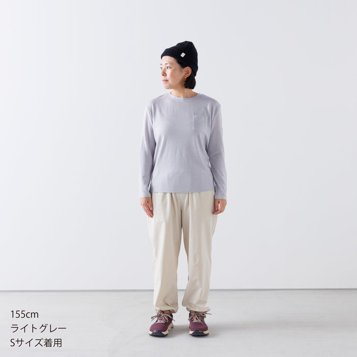 ［かわり芽］胸にポケット 長袖ウールTシャツ