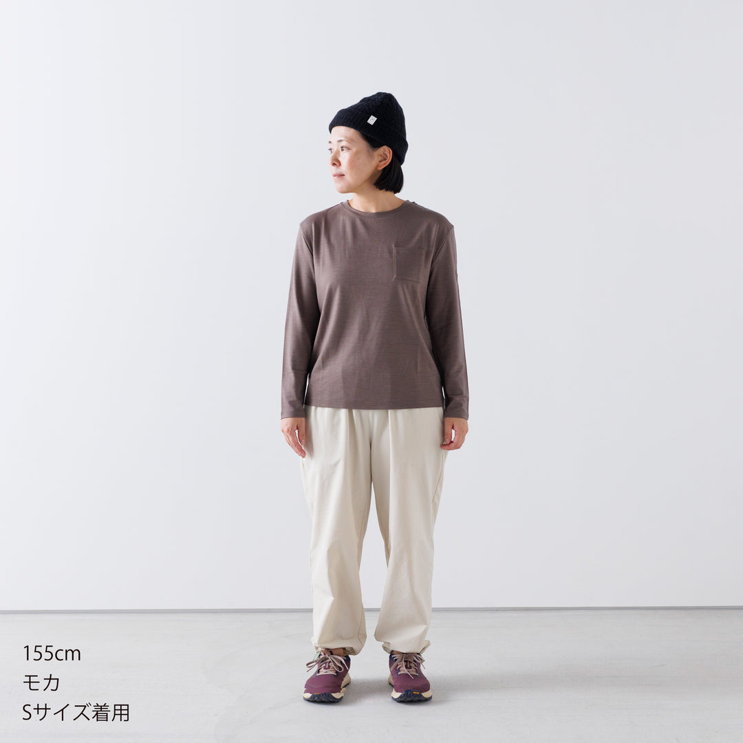 ［かわり芽］胸にポケット 長袖ウールTシャツ