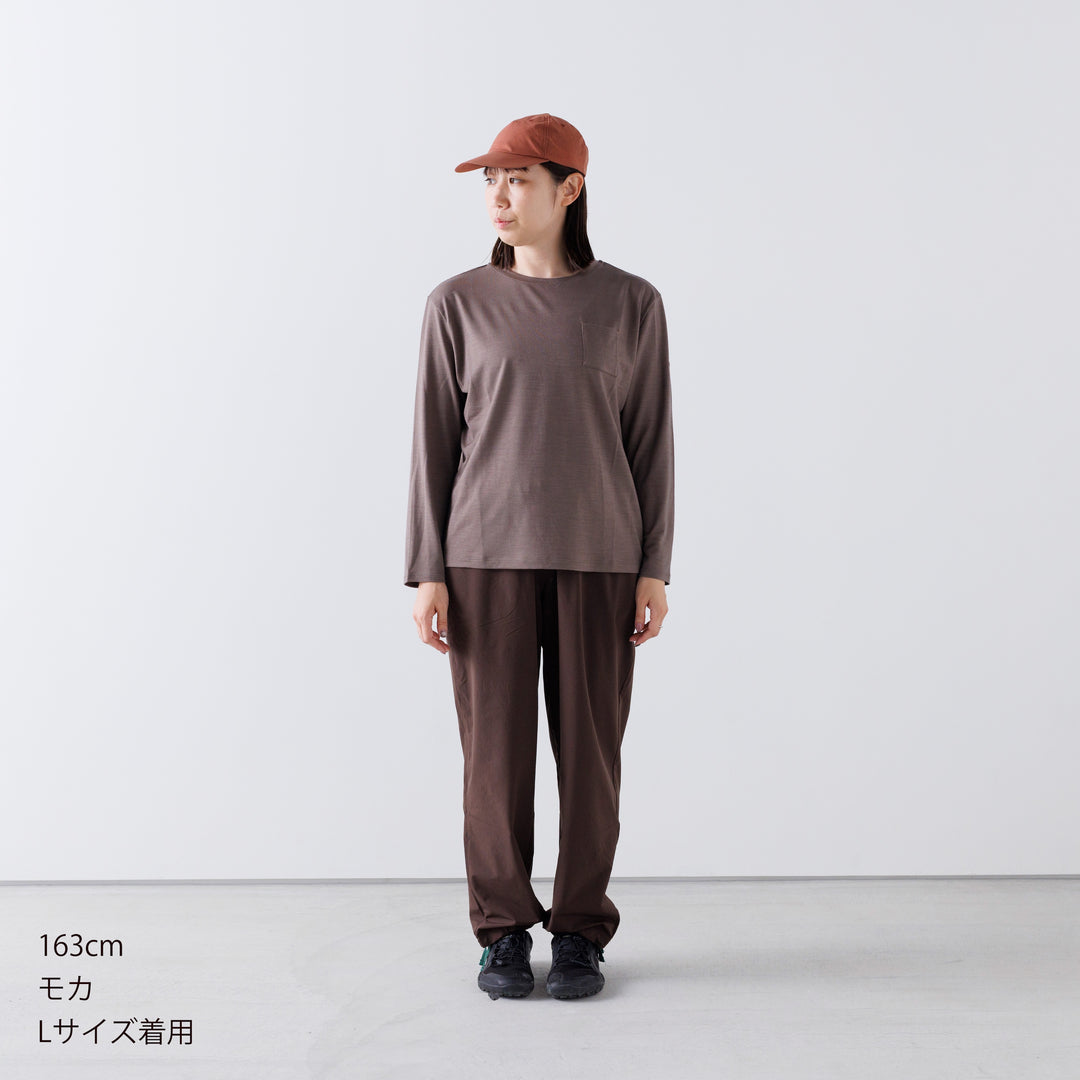 ［かわり芽］胸にポケット 長袖ウールTシャツ