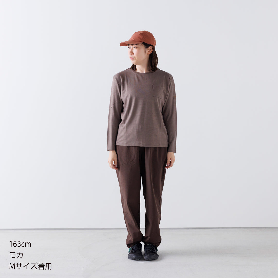 ［かわり芽］胸にポケット 長袖ウールTシャツ