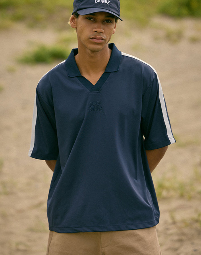 ［BOGEY LOUNGE］ リブ衿スキッパーシャツ