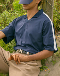 ［BOGEY LOUNGE］ リブ衿スキッパーシャツ