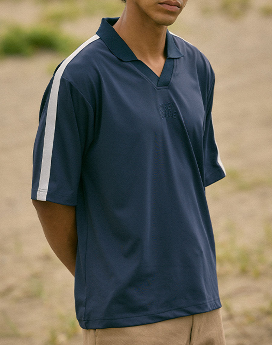 ［BOGEY LOUNGE］ リブ衿スキッパーシャツ