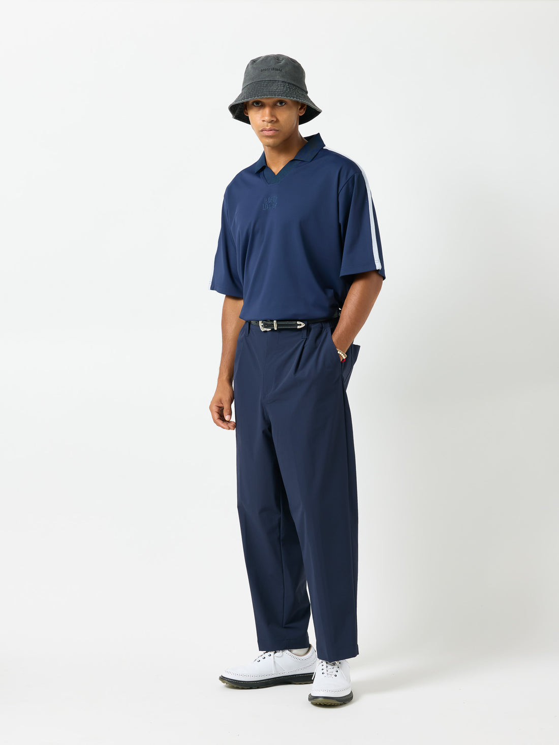 ［BOGEY LOUNGE］ リブ衿スキッパーシャツ