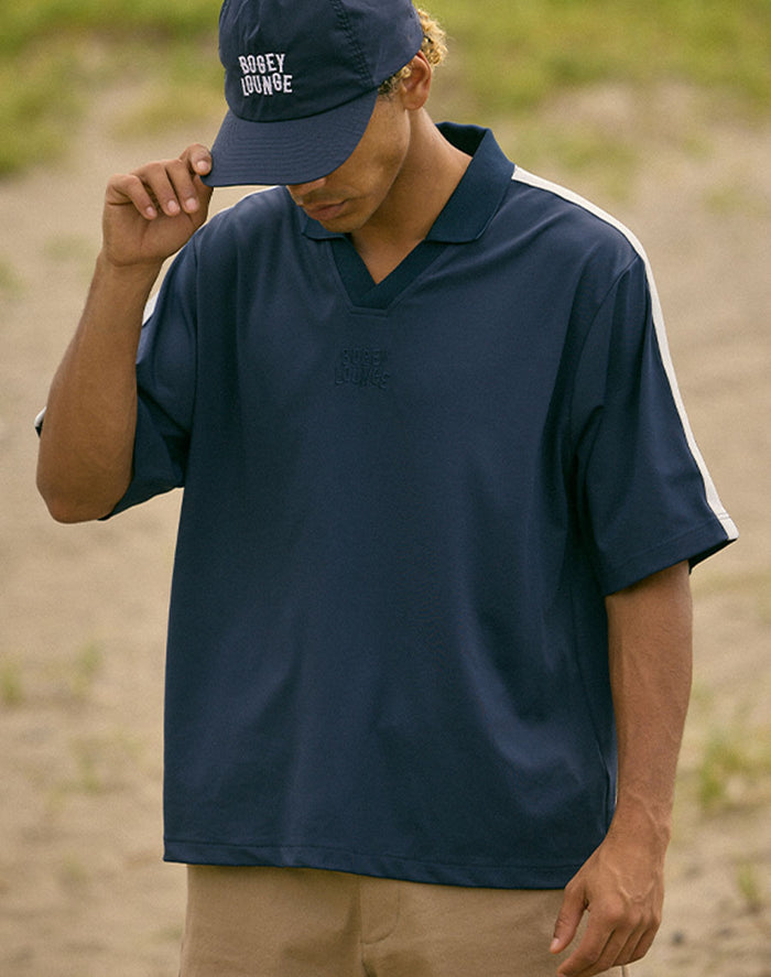 ［BOGEY LOUNGE］ リブ衿スキッパーシャツ