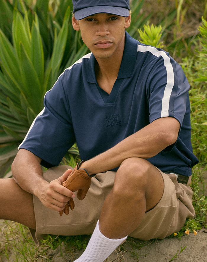 ［BOGEY LOUNGE］ リブ衿スキッパーシャツ