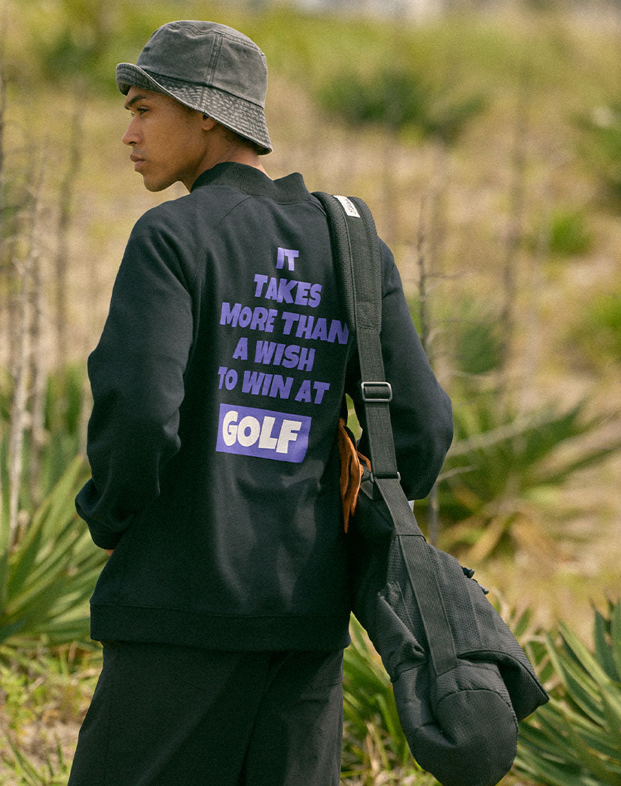 ［BOGEY LOUNGE］ モックネック長袖トップス（文字プリント）