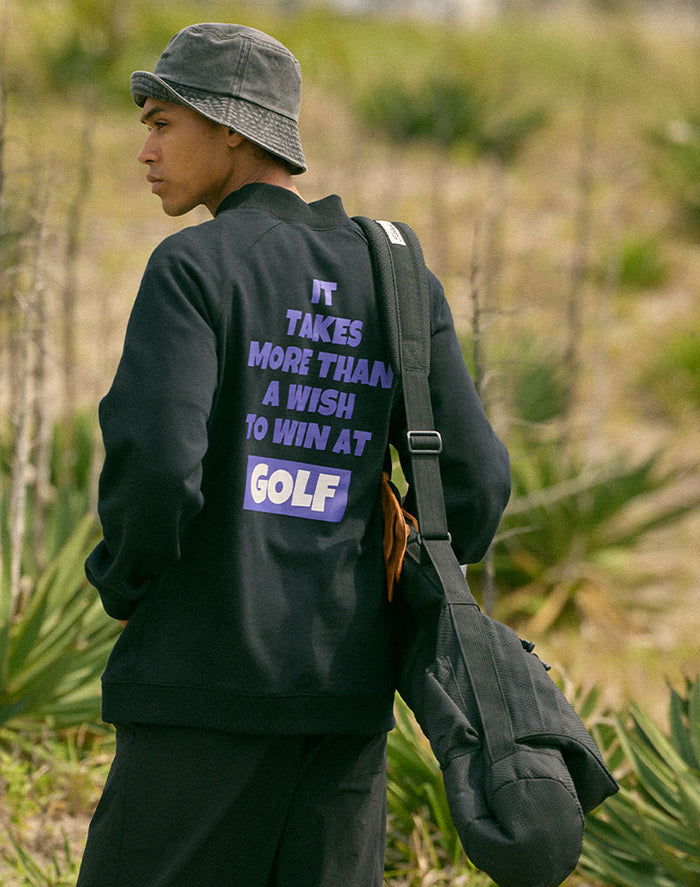 ［BOGEY LOUNGE］ モックネック長袖トップス（文字プリント）