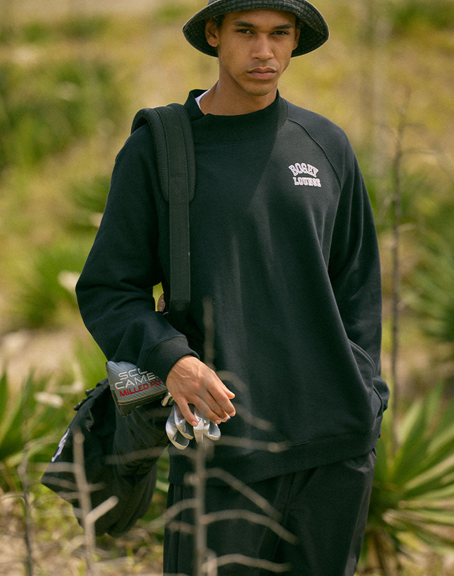 ［BOGEY LOUNGE］ モックネック長袖トップス（文字プリント）