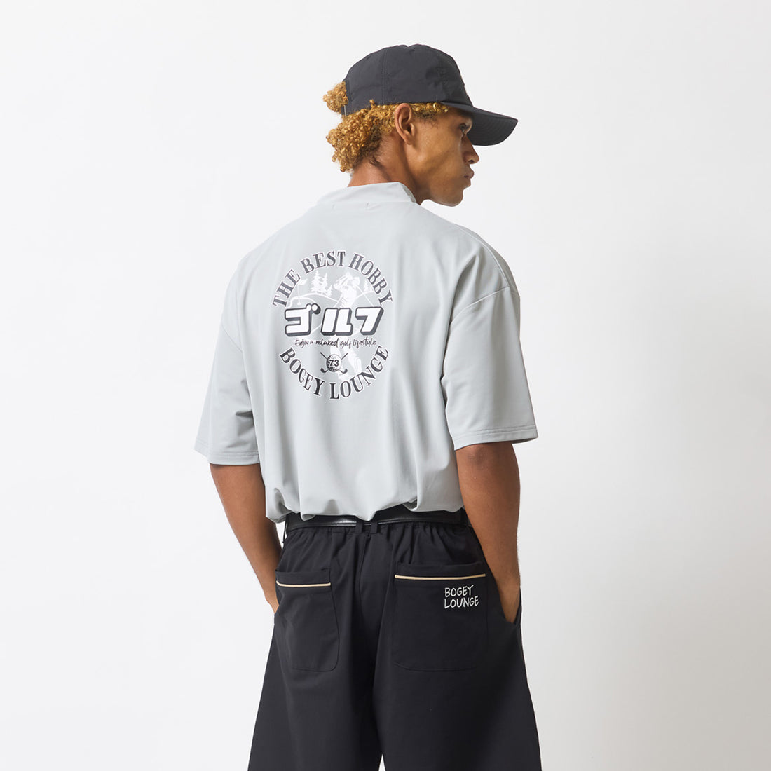 ［BOGEY LOUNGE］ナイロン鹿の子モックネック半袖Tシャツ