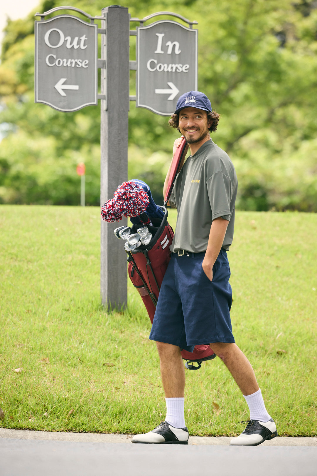 ［BOGEY LOUNGE］ミニ鹿の子モックネック半袖Tシャツ