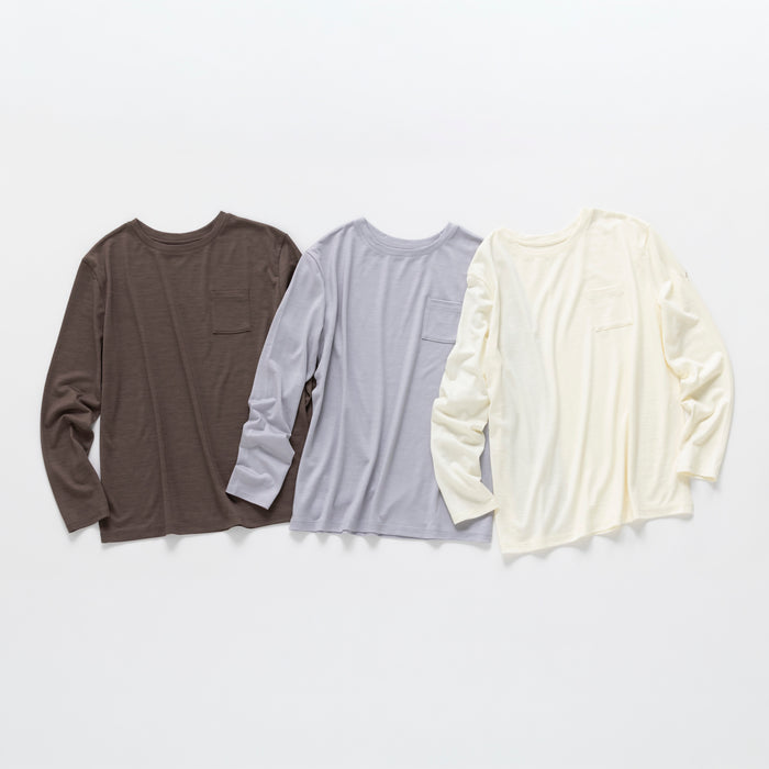 ［かわり芽］胸にポケット 長袖ウールTシャツ