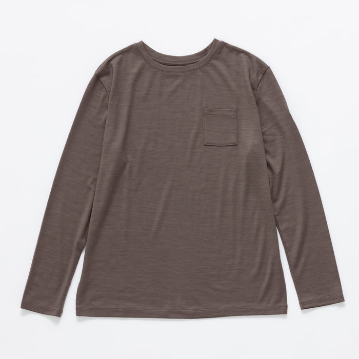 ［かわり芽］胸にポケット 長袖ウールTシャツ