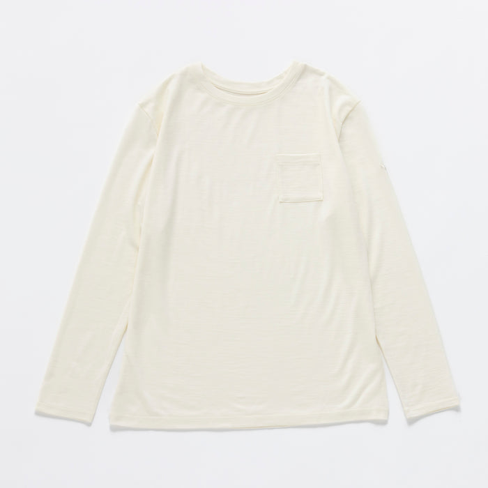 ［かわり芽］胸にポケット 長袖ウールTシャツ