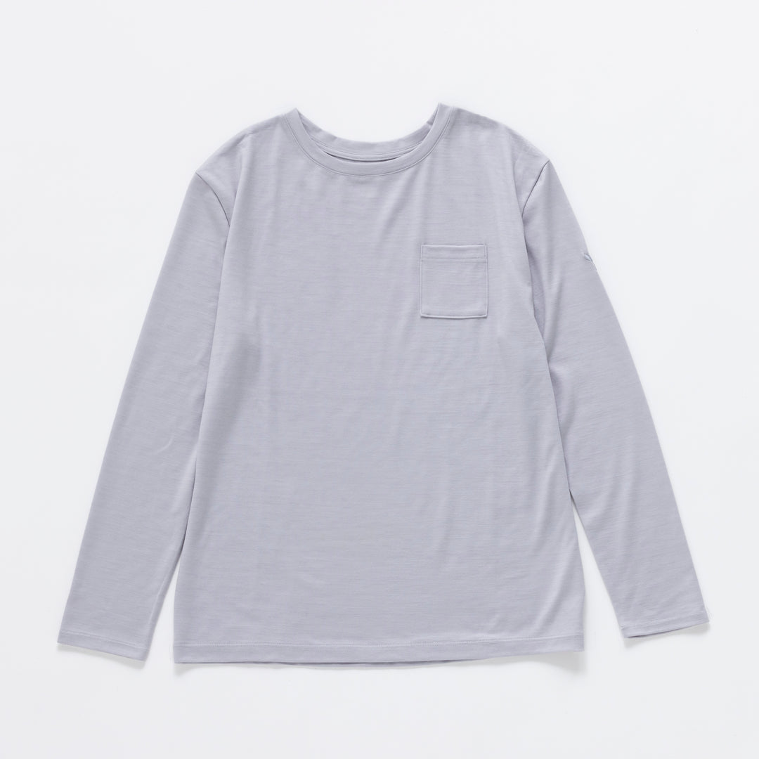 ［かわり芽］胸にポケット 長袖ウールTシャツ